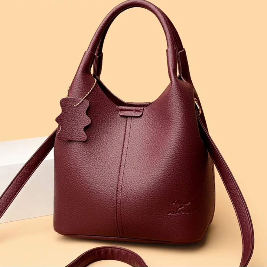 Genuine Brand Soft Pu Leather Women Bucket Bag High Quality Tote Handbag