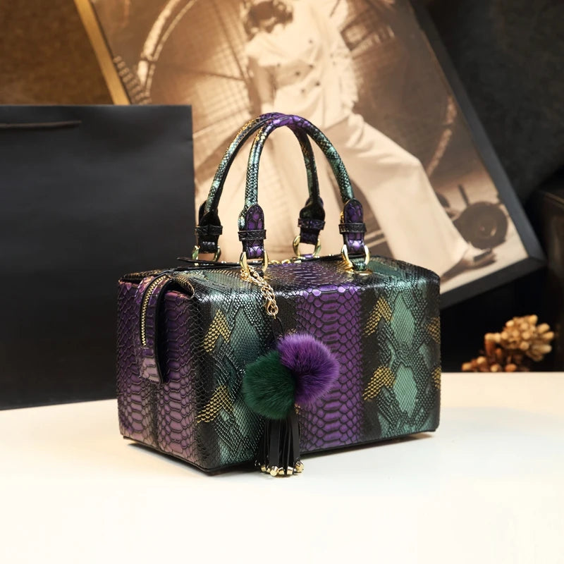 Luxury Fashion Genuine Leather Handbag Serpentine Design