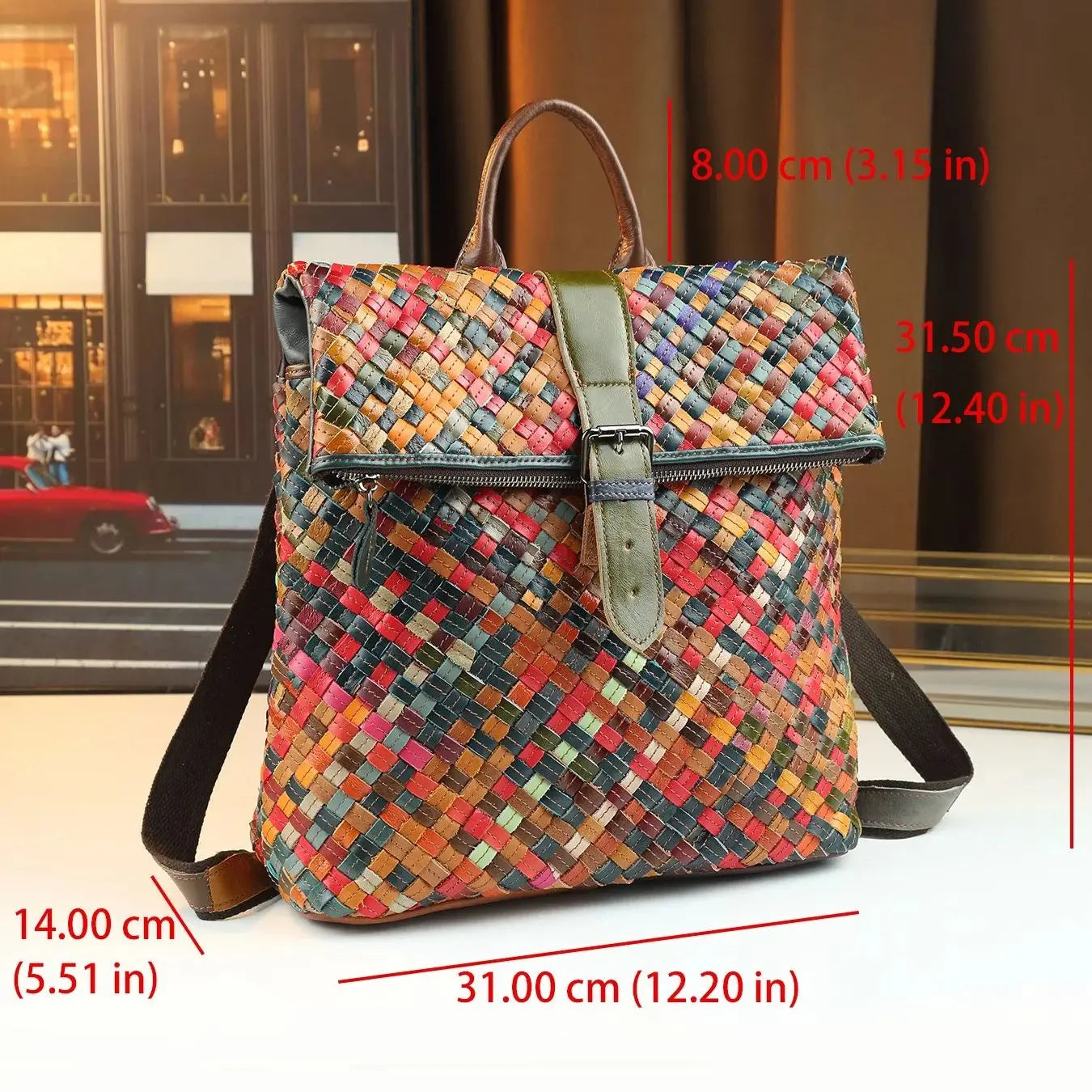 Hand-woven genuine leather women's bag colorful cowhide single-shoulder bag