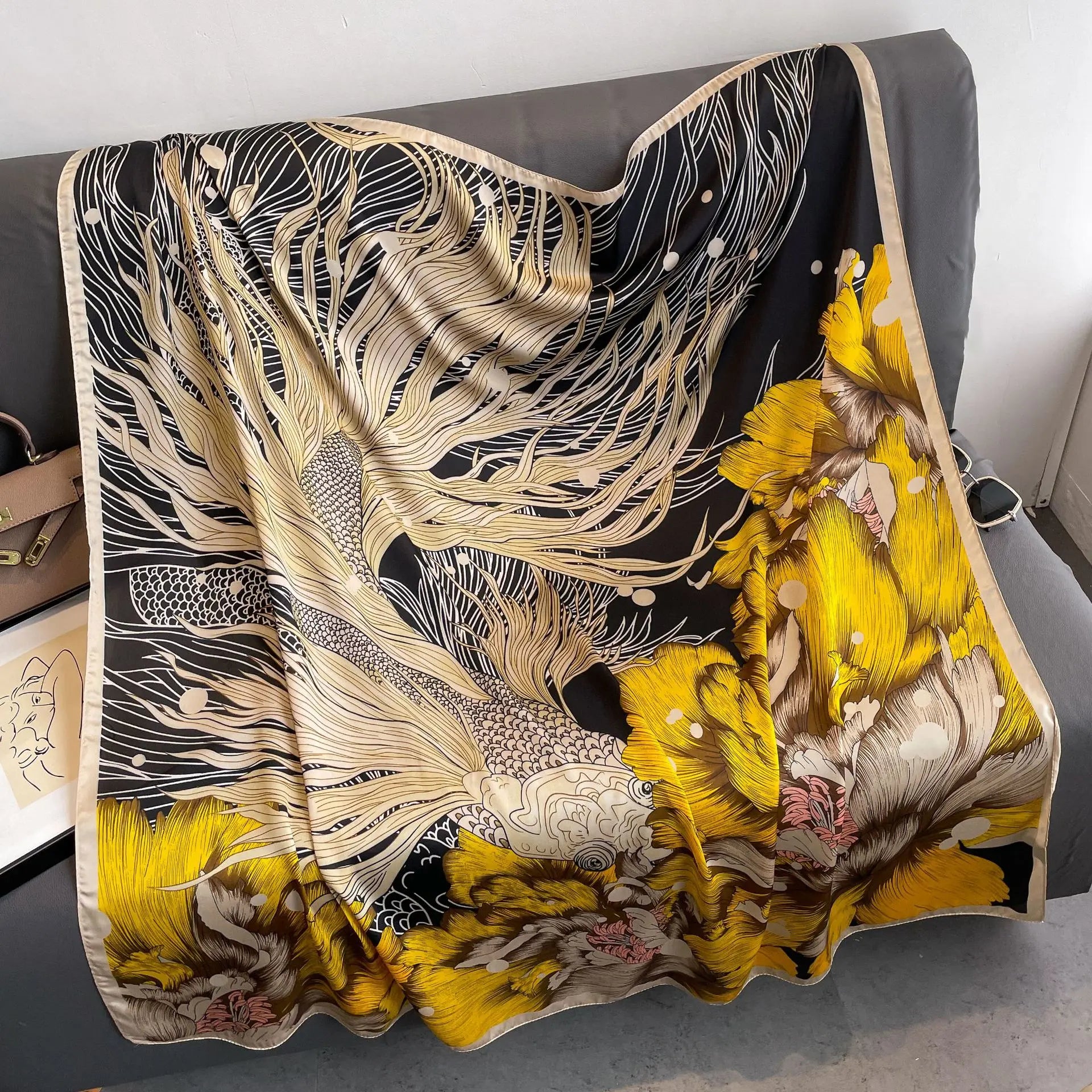 Luxury Horse Print Square Scarf Vintage Imitation Silk