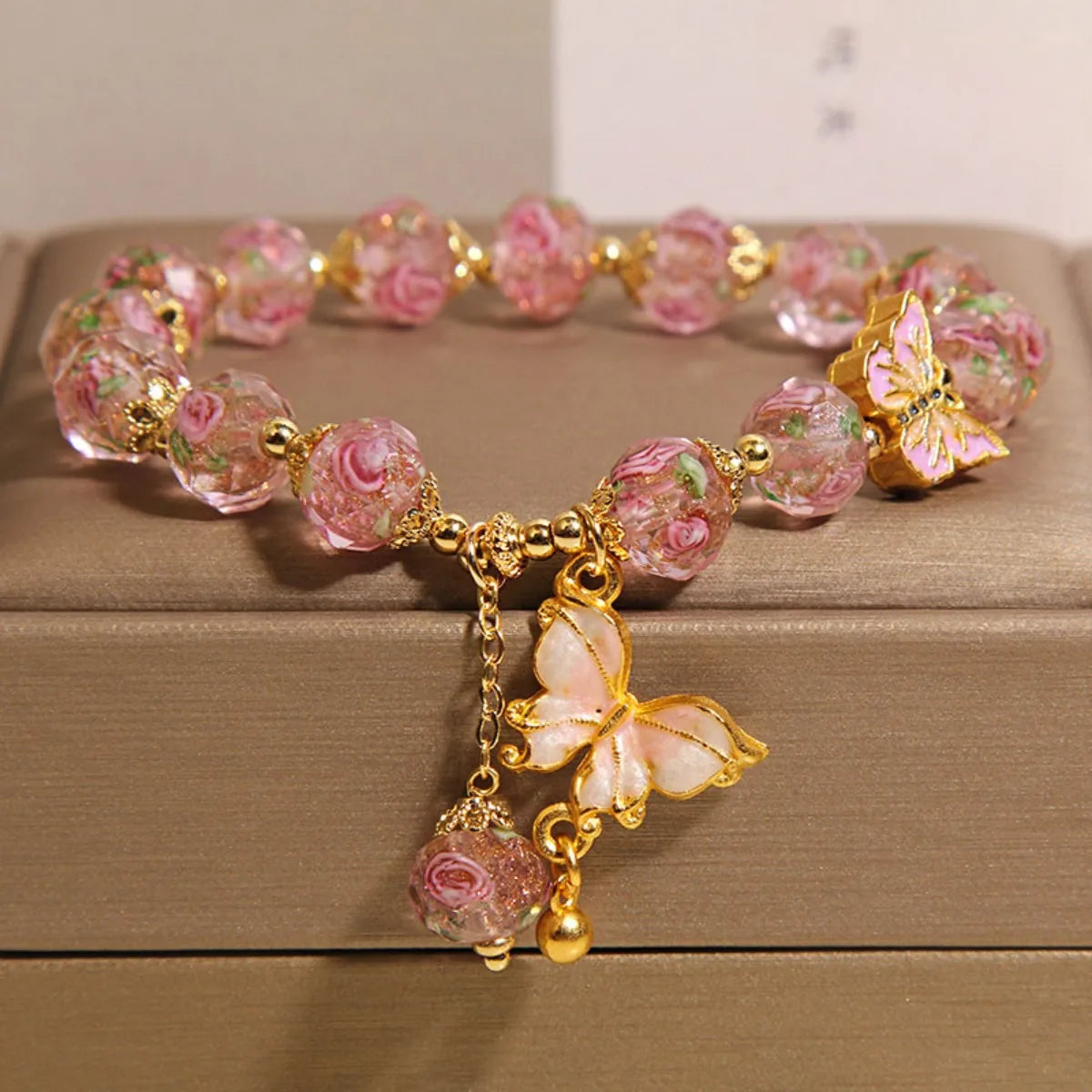 Turquoise and rose marble butterfly bracelet