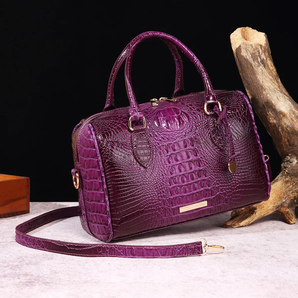 Top-Handle Crocodile Bag Crossbody Leather Tote Large Capacity