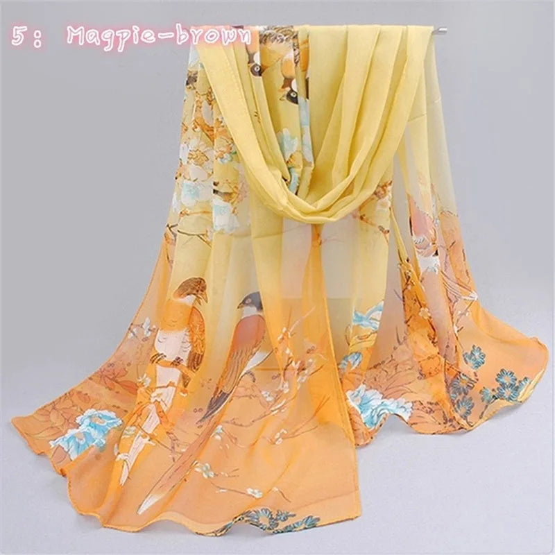 Chiffon Scarf Butterflies Branch Pattern Versatile Elegant