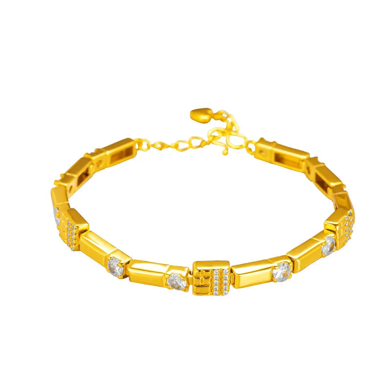 18 K Gold Color Advanced Geometric Inlaid Zircon Bracelet