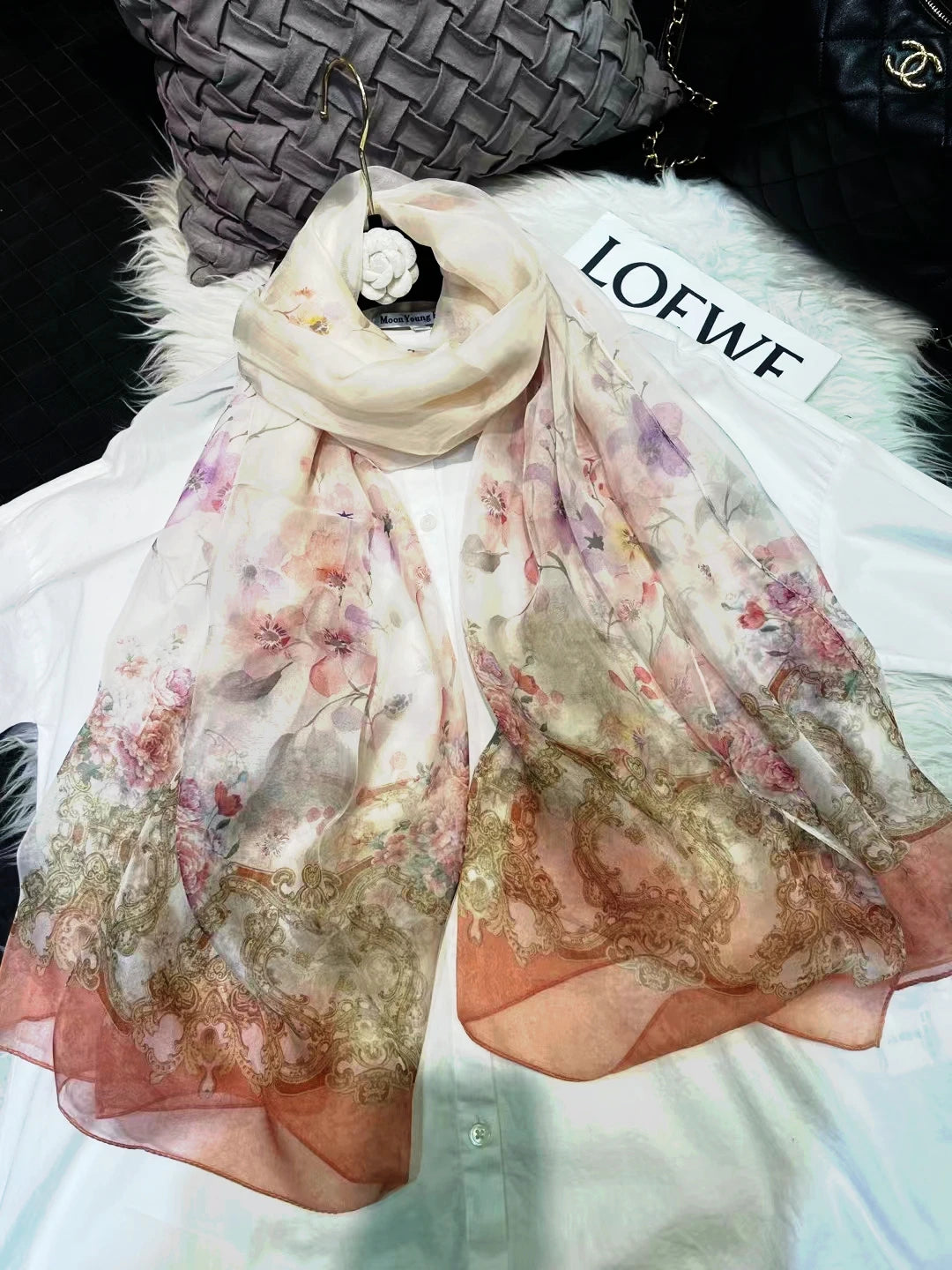 100% Silk Scarf Cape Fashion Floral Design Long Scarves