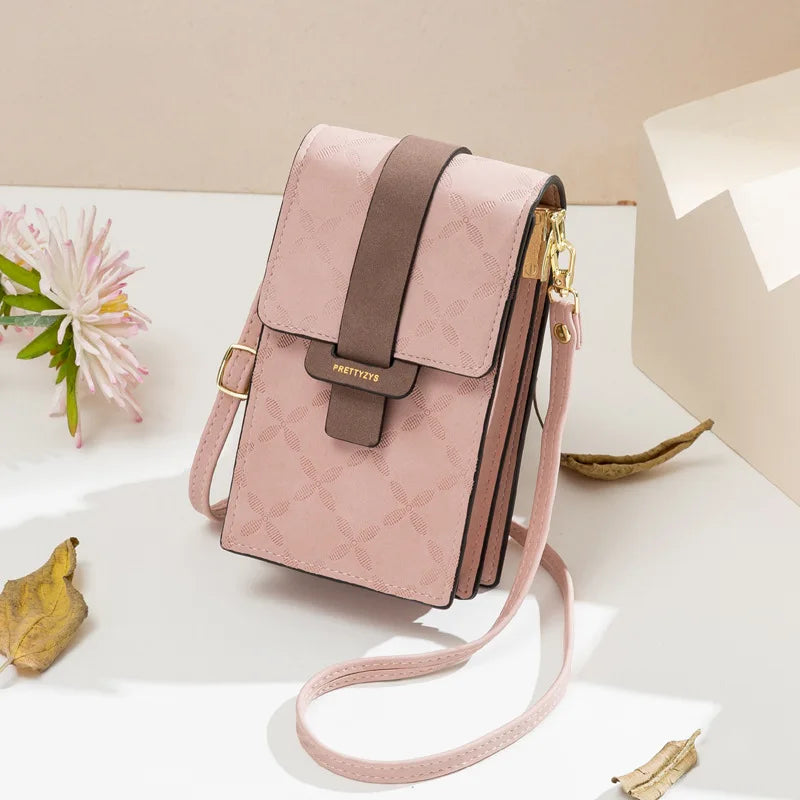 Women Wallet Flower Petals Plaid Small Shoulder Phone Purse