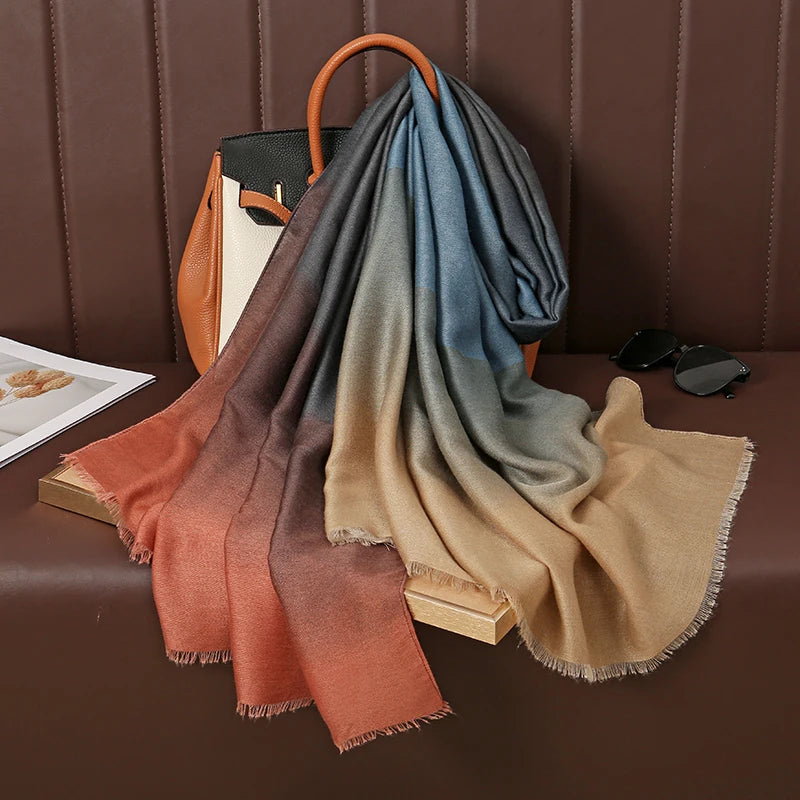 Elegant Soft Color Collision Gradient Viscose Long Scarf