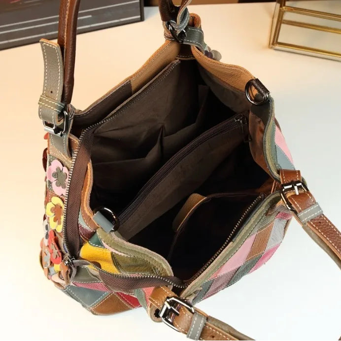 Women's Handbag Made of Genuine Leather Hand Woven Shoulder Crossbody Bag