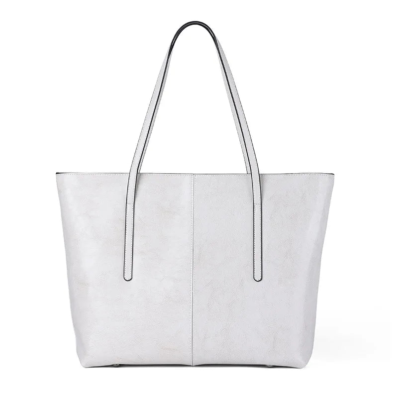 Cowhide Genuine Leather Large Tote Bags Luxury Design Commuter Shoulder Bag