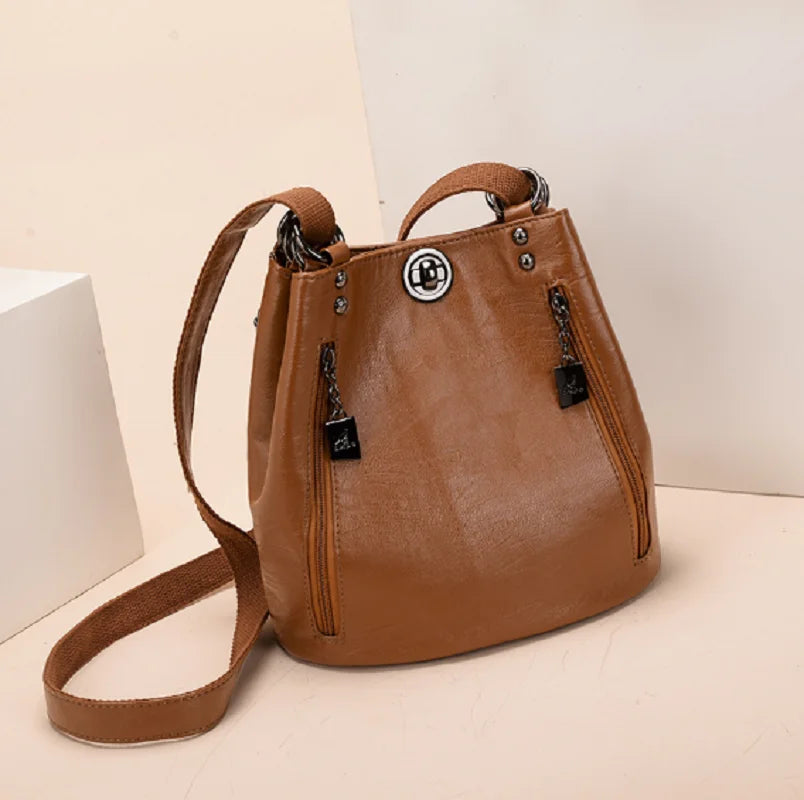 Fashionable High Quality Soft Leather Double Shoulder Bags Totes Large Capacity