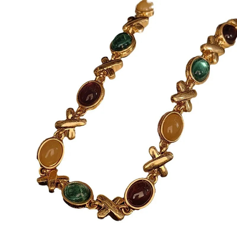 Fashionable Light Luxury Colored Glass Bracelet Retro Jewelry