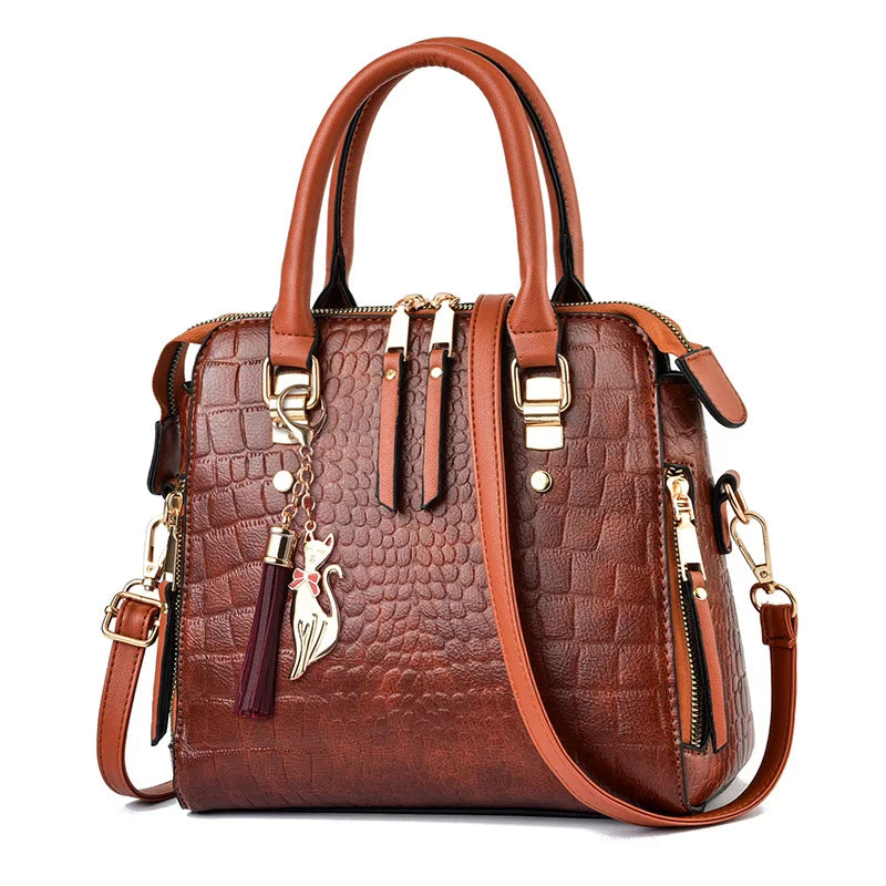 Luxury Design Alligator Handbags Big Capacity PU Leather Tassel Crossbody Bag