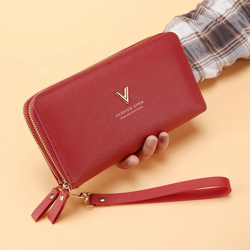 Double zipper clutch wallet long stylish large-capacity