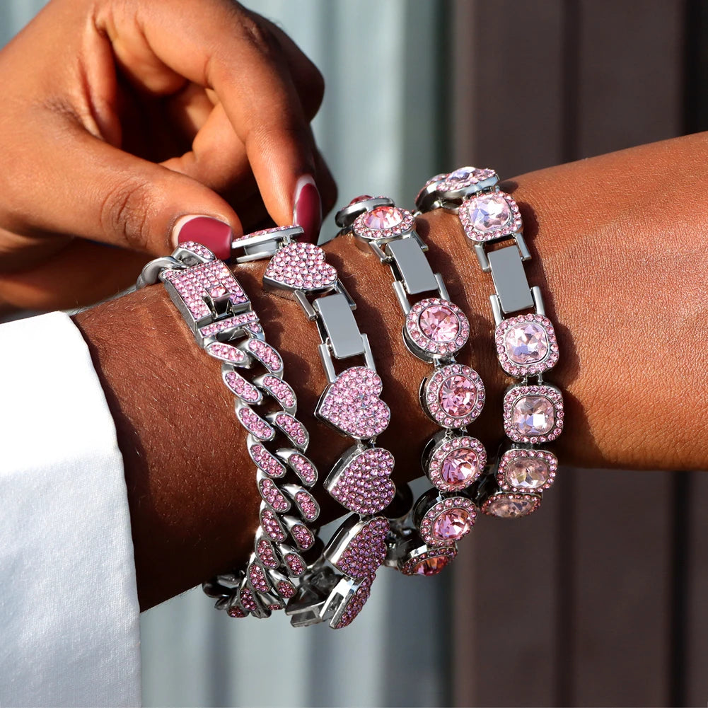Iced Out Pink Crystal Bracelet Jewelry