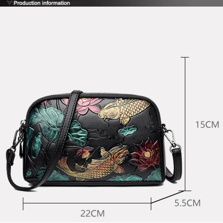 High Quality Leather Luxury Design Retro Ethnic Style 3D Printed Shoulder Bag