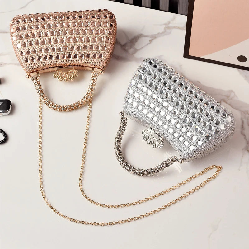 Silver Bag Shine Bling Crown Hasp Diamond Shoulder Bag