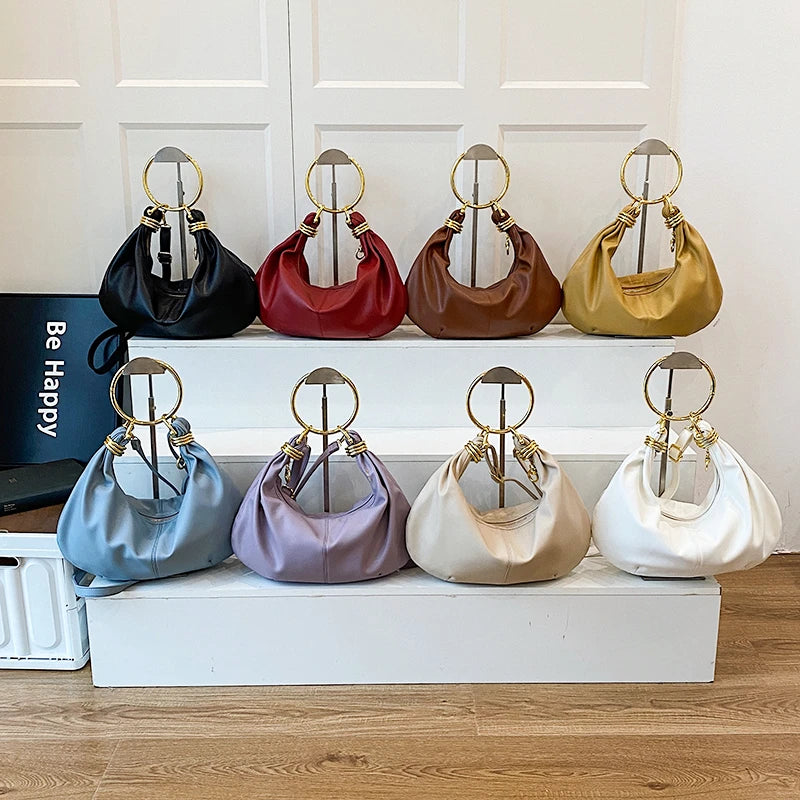 Fashion Hobo Bag Luxury Design Gold Ring Handle Clutch Bag