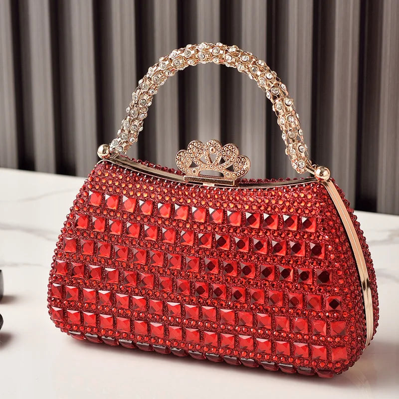 Silver Bag Shine Bling Crown Hasp Diamond Shoulder Bag