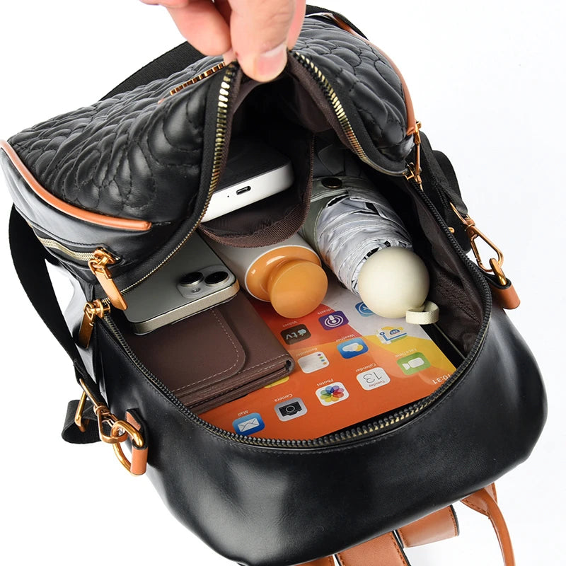Luxury Flower Pattern Backpacks High Quality Leather Rucksack Travel Bags