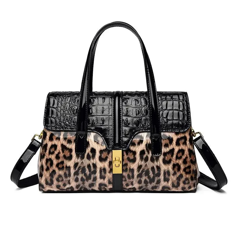 Fashionable Leopard Pattern Handbags Patent Leather Design