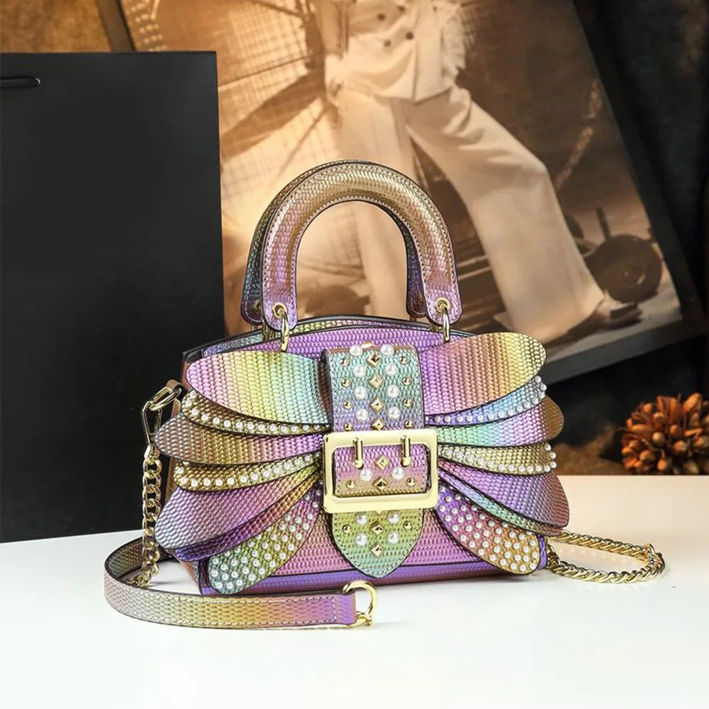 Pearl Rivet Wings Women's Bag Genuine Leather Trendy Bag Temperament Shoulder Bag
