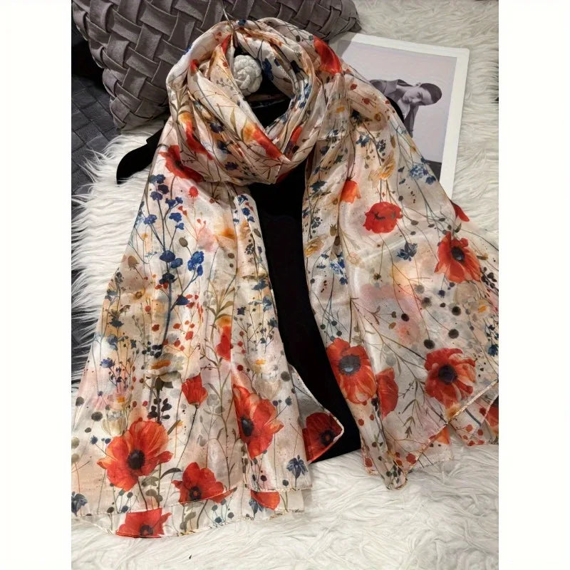Lightweight Large 100% Mulberry Silk Scarf Oblong Shawl
