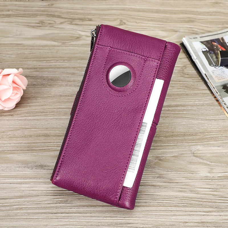 Genuine Leather Long Wallets Full Grain Leather Purse Card Holder Money Clip