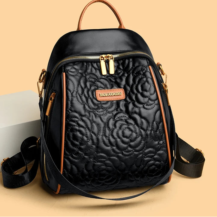 Luxury Flower Pattern Backpacks High Quality Leather Rucksack Travel Bags