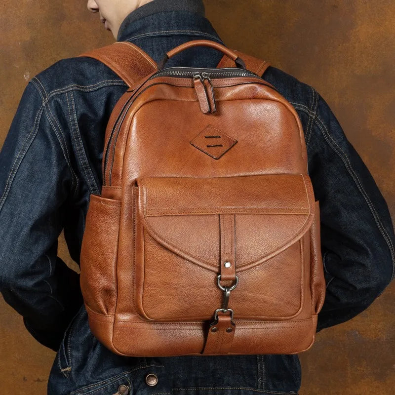 Retro handmade cowhide leather large capacity backpack for men