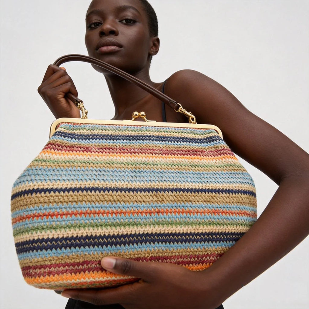 Fashion Large Striped Clip Shell Shoulder Bag Design