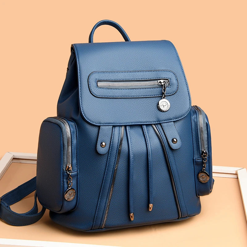 Fashion Backpack High Quality Leather Multi-pocket Rucksack