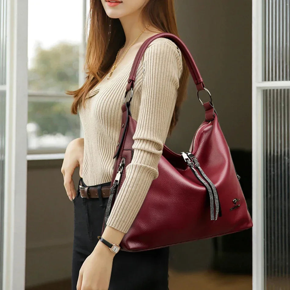 High Quality Leather Shoulder Bag Top-handle Casual Large Capacity Messenger Bag