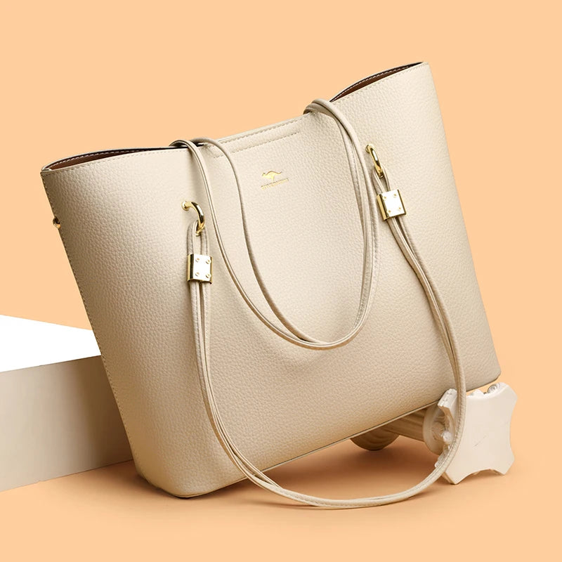High Quality Brand Solid Color Bag Soft PU Leather Shoulder Bags Large Capacity