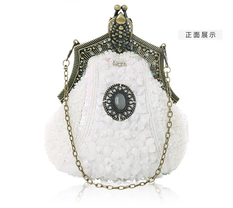 Retro Fashion Pearl Sequin Beaded Clutch Handbag