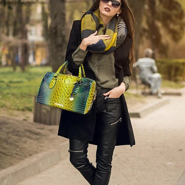 Top-Handle Crocodile Bag Crossbody Leather Tote Large Capacity