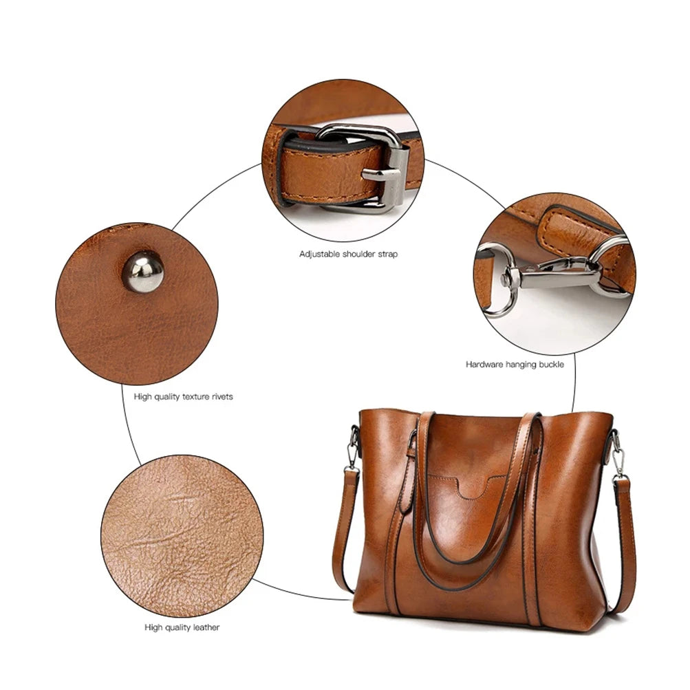Shoulder Bag Oil Wax Leather Tote Crossbody Bag Satchel