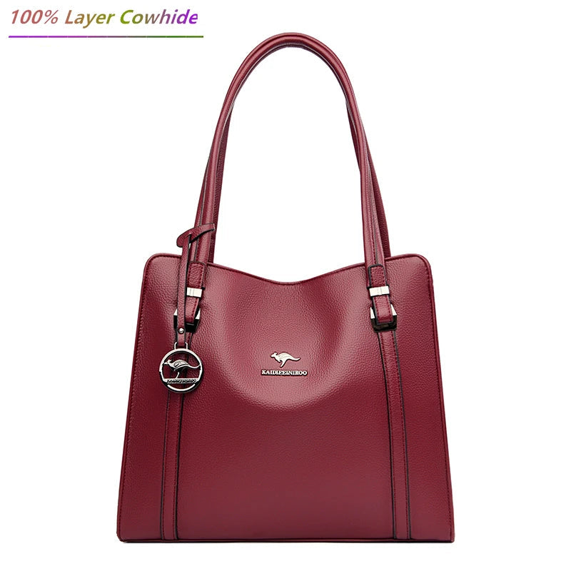 Genuine Soft Leather Handbags for Women Vintage Shoulder Tote Bag Luxury Design