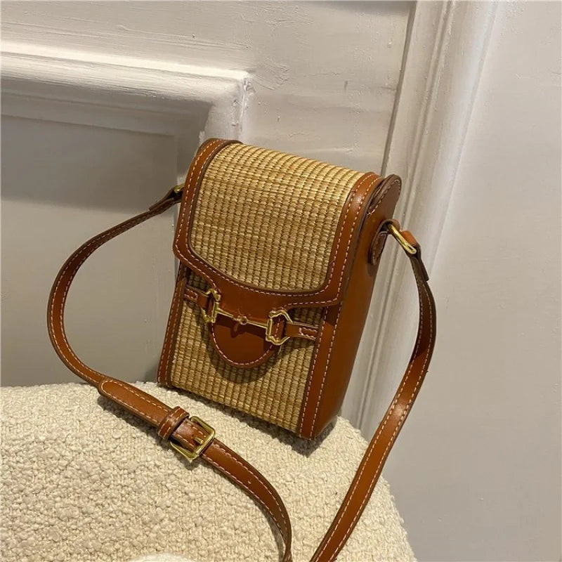 Elegant Women's Crossbody-Bag Crafted From Grid-Printed Leather Vintage Bag Style
