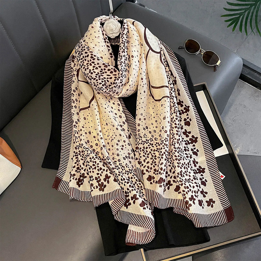 Season's Thin Sun-protective Cotton Linen Scarf Rose Print Silk Scarves Fashion