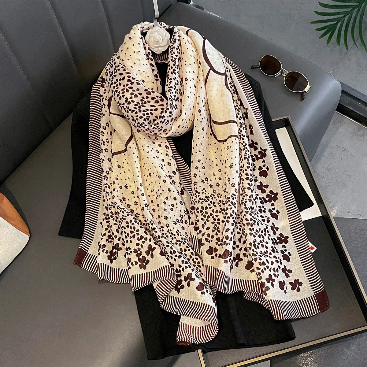 Season's Thin Sun-protective Cotton Linen Scarf Rose Print Silk Scarves Fashion
