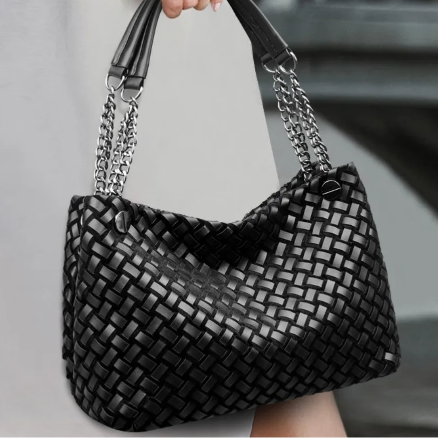 High Quality Chain Woven Soft Pu Leather Women's Tote Bag