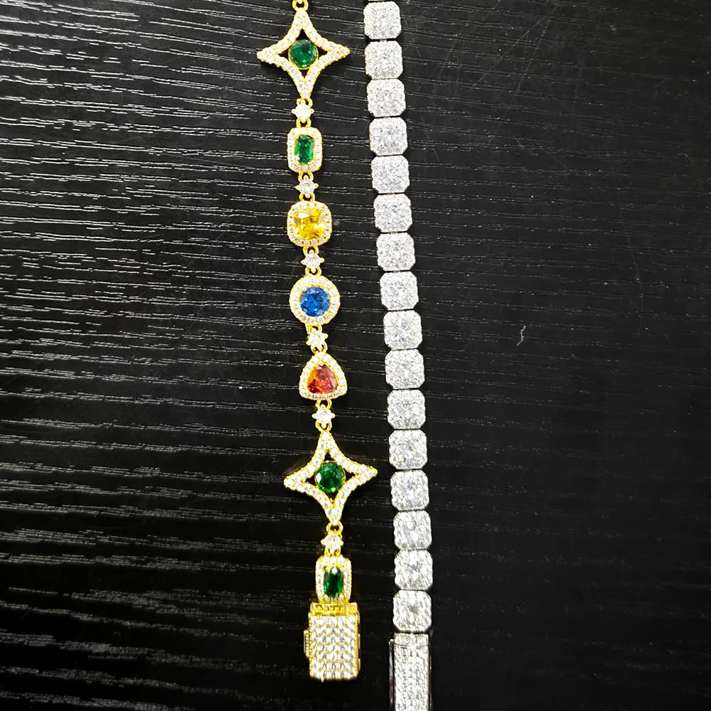 Iced Out Colorful Star Chain With Tennis Bracelet