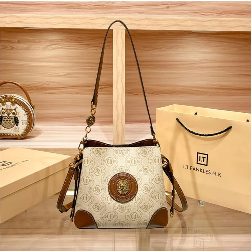 Luxury women's bag retro single shoulder crossbody bucket bag