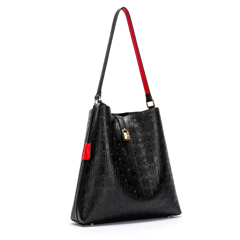 Leather Shoulder Bags Vintage Inspired Designs Gold-Toned Locks Textured Straps