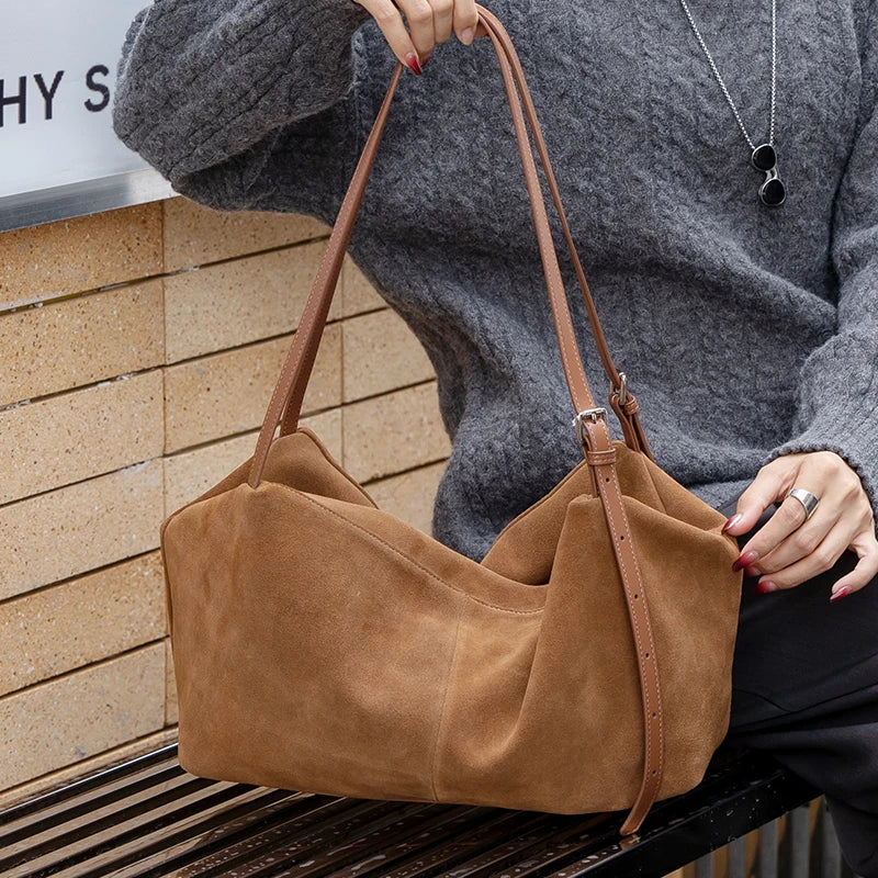 Suede Genuine Leather Shoulder Bags Soft Luxury Design
