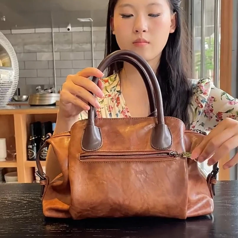 Faux Leather Boston Bag Classic Handbag Vintage Luxury Bag