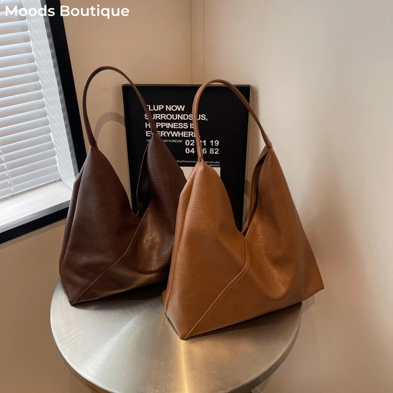 Retro Design Shoulder Bag Soft PU Leather Large Capacity Tote