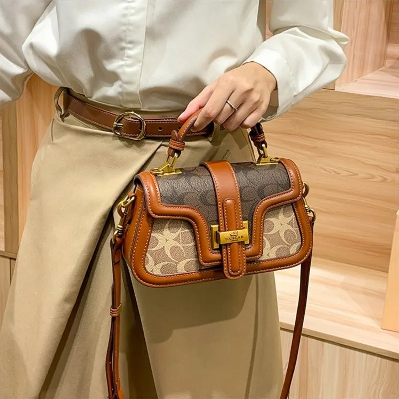 Light luxury niche design contrasting color saddle bag high-end handbag crossbody bag