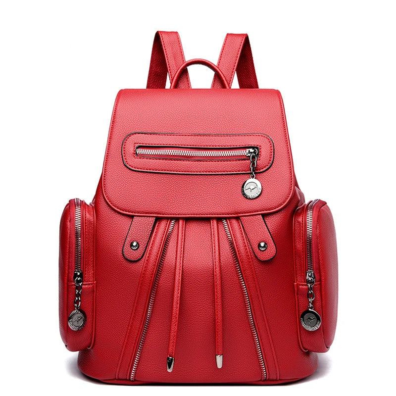 Fashion Backpack High Quality Leather Multi-pocket Rucksack
