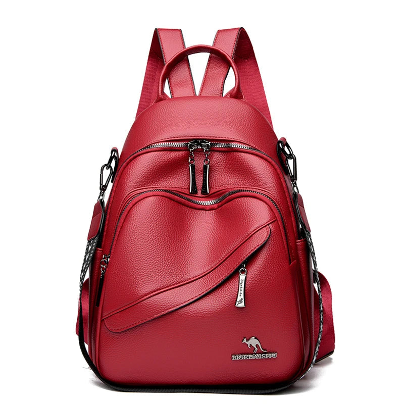Fashion Backpack Women Shoulder Bag Soft Leather Rucksack